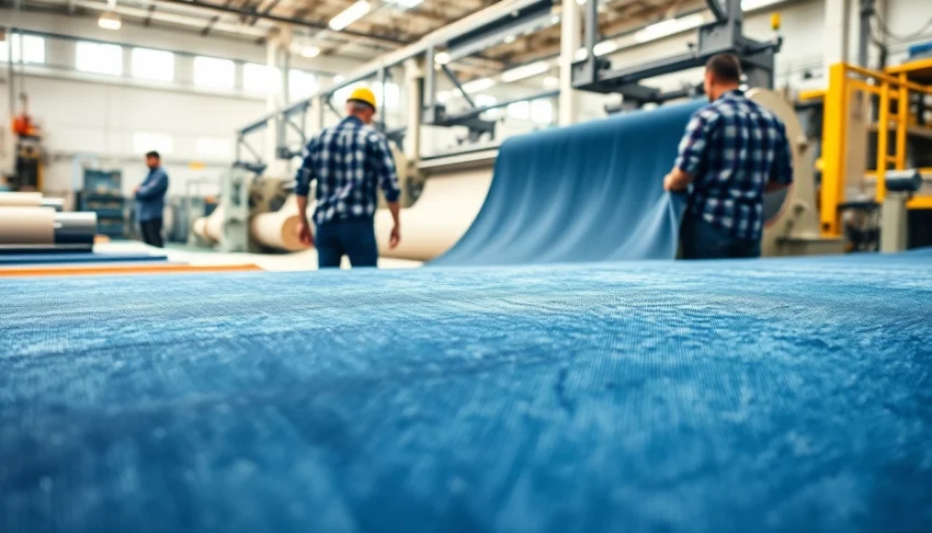 Inspecting denim fabric in a jeans cloth manufacturers' facility, showcasing quality and craftsmanship.