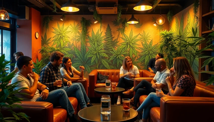 Experience camaraderie in a welcoming cannabis club ambiance, showcasing https://cannabisbcn.com with easy social interactions.