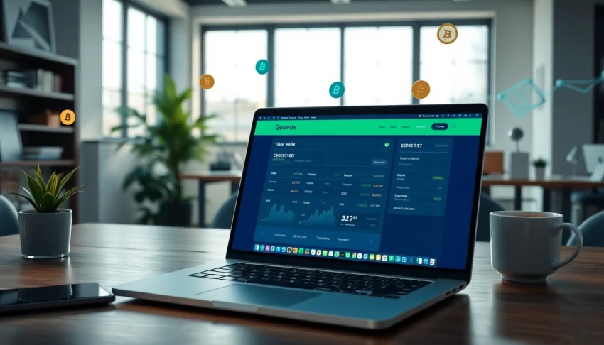 Demonstrating the guarda wallet on a laptop in a modern office environment.