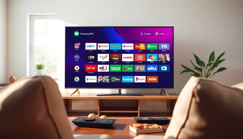 Regardez l’iptv service sur un téléviseur intelligent dans un environnement confortable.