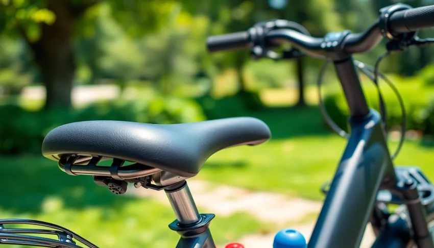 E Ride Pro SR Long Seat highlighted on an electric bike, showcasing comfort and sleek design.
