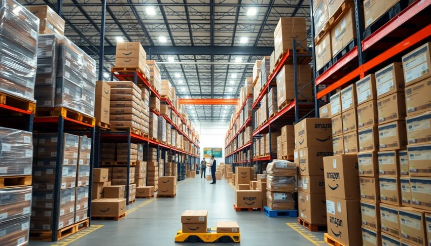 Enhance your understanding of amazon fba wholesale with a professional warehouse showcasing organized products.