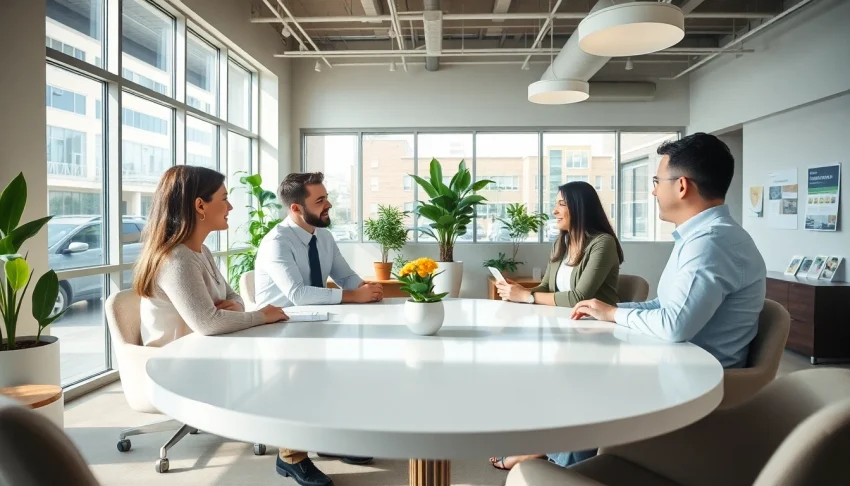 Engaging scene of an independent insurance agency fostering client relationships in a bright office.