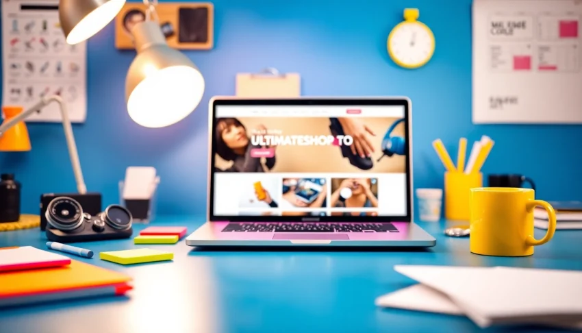 Explore the features of Ultimateshop to through a vibrant workspace showcasing modern gadgets and tools.
