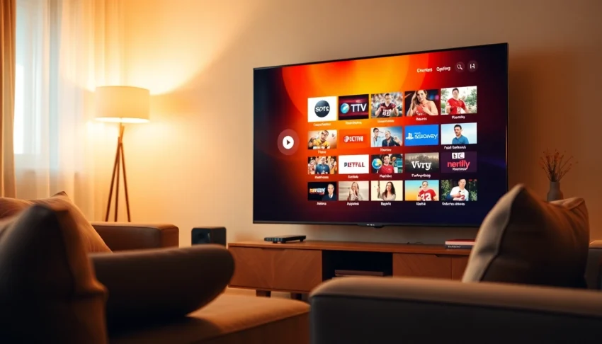 Abonnement iptv sur un écran de télévision intelligente dans un salon chaleureux.