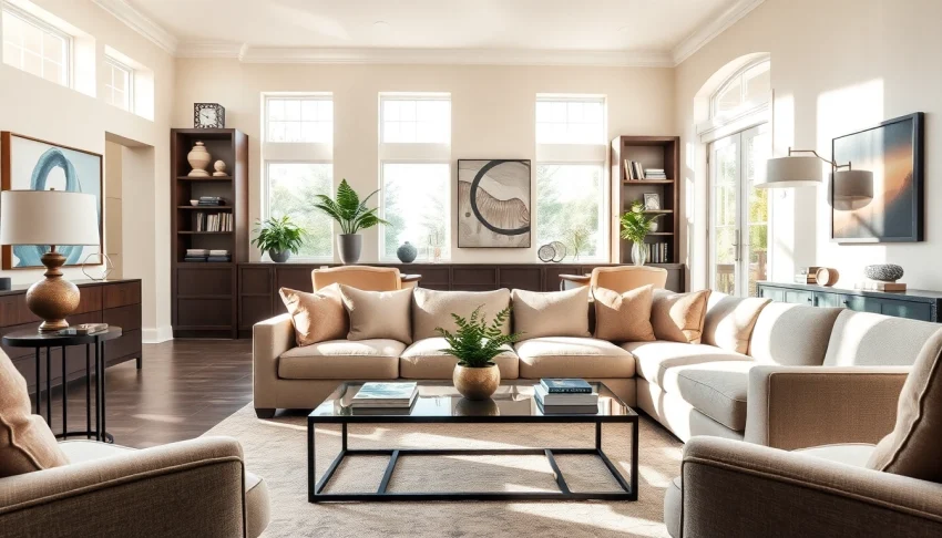 Explore Windermere home design in an elegant living room featuring cozy decor and natural light.