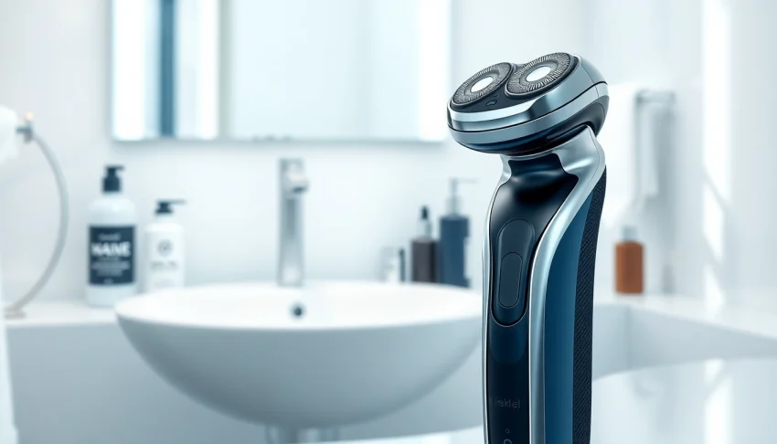 Experience the comfort of an Electric Shaver for Sensitive Skin, elegantly showcased in a modern bathroom.