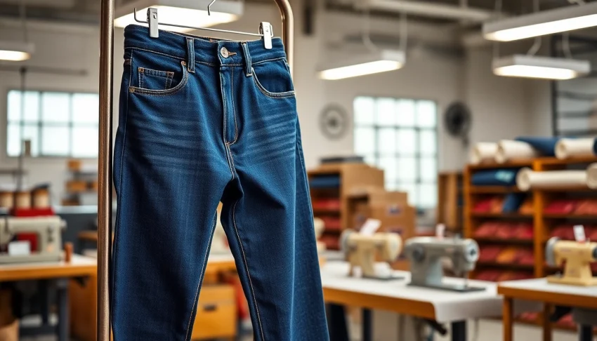 Showcase jeans cloth manufacturers' quality craftsmanship in a vibrant workshop setting.