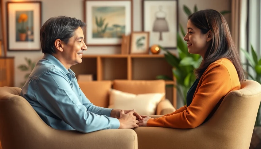 Counselling session highlighting a therapist's supportive approach in a calming environment.