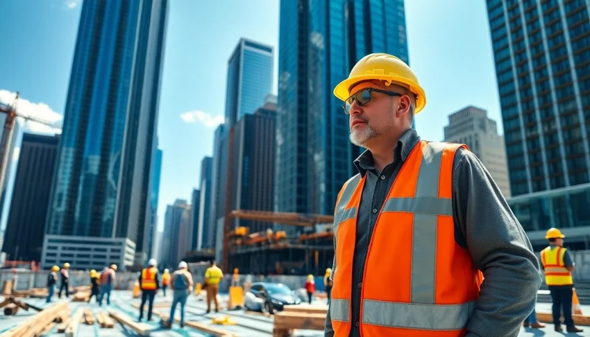 Manhattan Commercial General Contractor supervising an active construction team in a bustling urban environment.