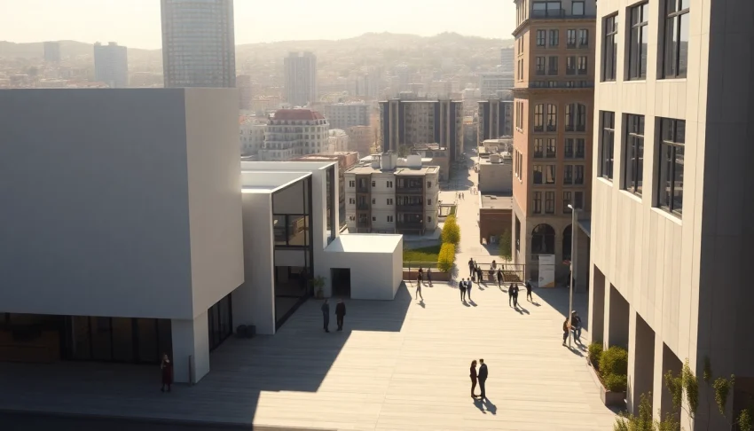 3d visualisierung von modernen architektonischen Designs in einer dynamischen Stadtlandschaft.