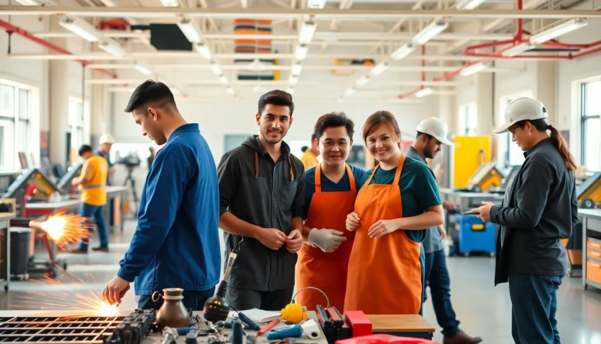 Students learning at trade schools oahu in a vibrant workshop environment, showcasing diverse trades.