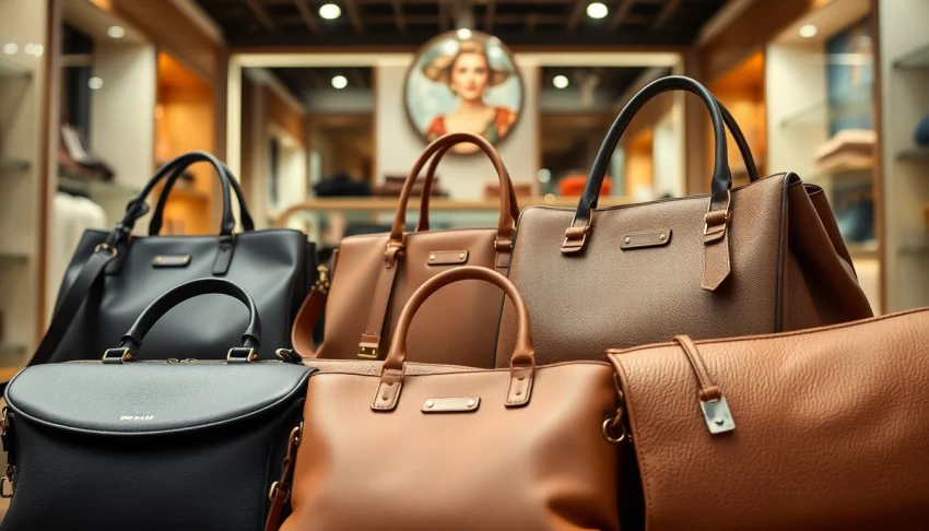 Showcase of Demellier handbags highlighting elegant designs and luxurious materials in a boutique.