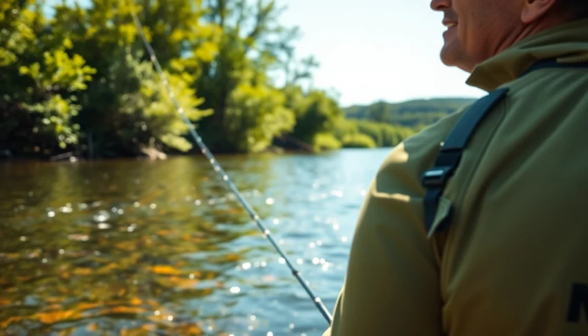 Capturing the essence of fly fishing apparel designed for comfort and style on a riverbank.