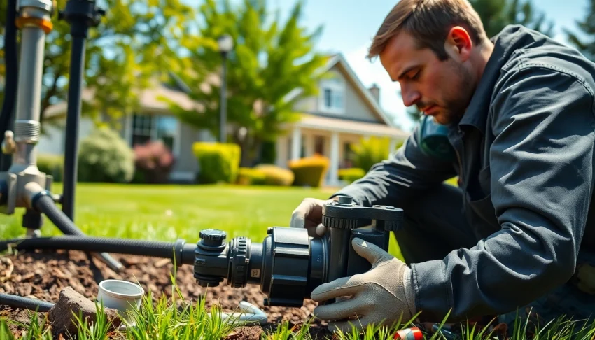 Technician performing well pump replacement lacey wa under a clear, sunny sky.